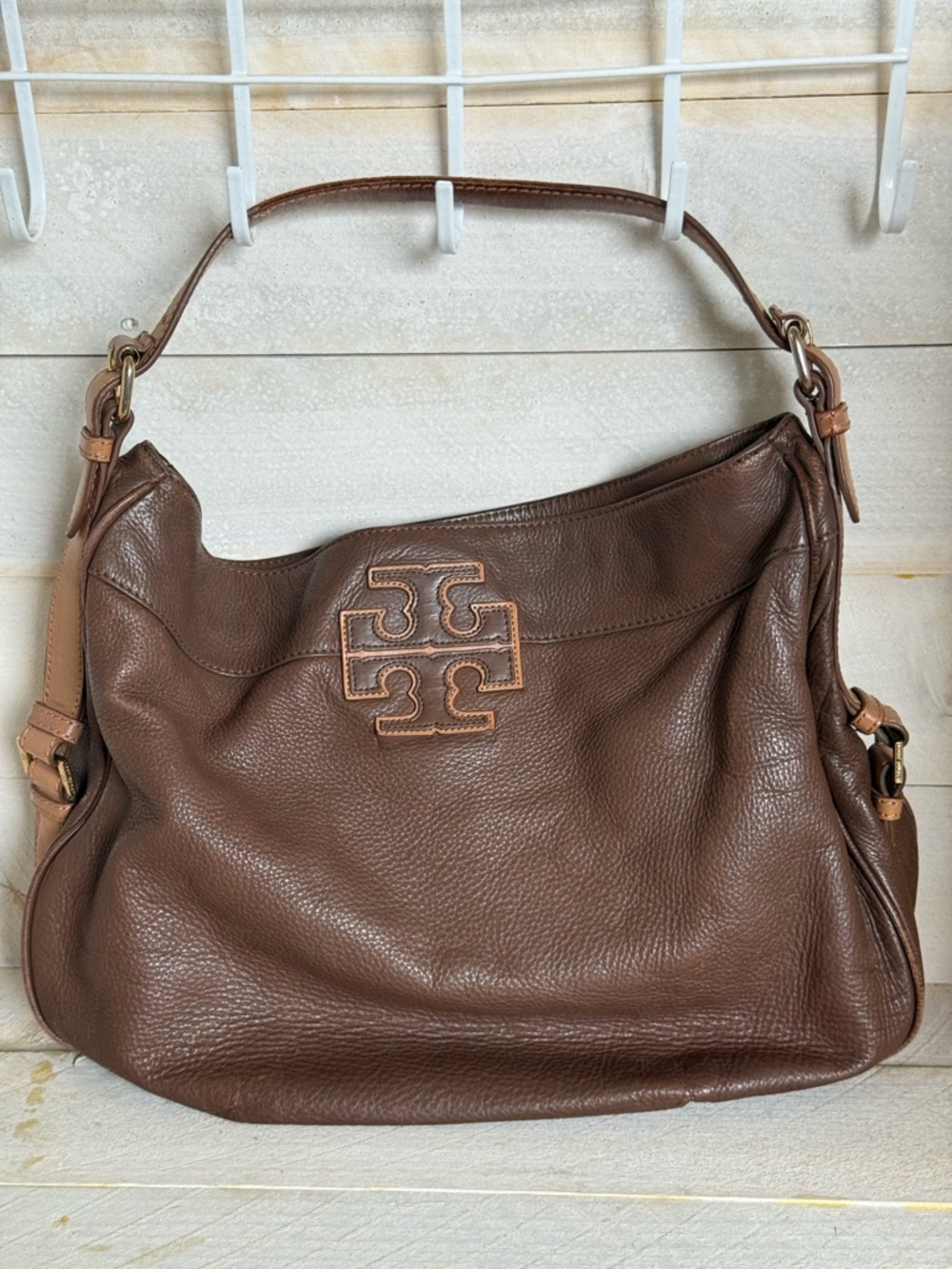 Tory Burch Brown Pebbled Leather Shoulder Bag